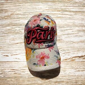 Robin Ruth Red Paris White Floral Baseball Hat